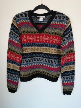 Vintage 90’s Sweater Project Cabin Cozy Grunge Patterned V-Neck Sweater